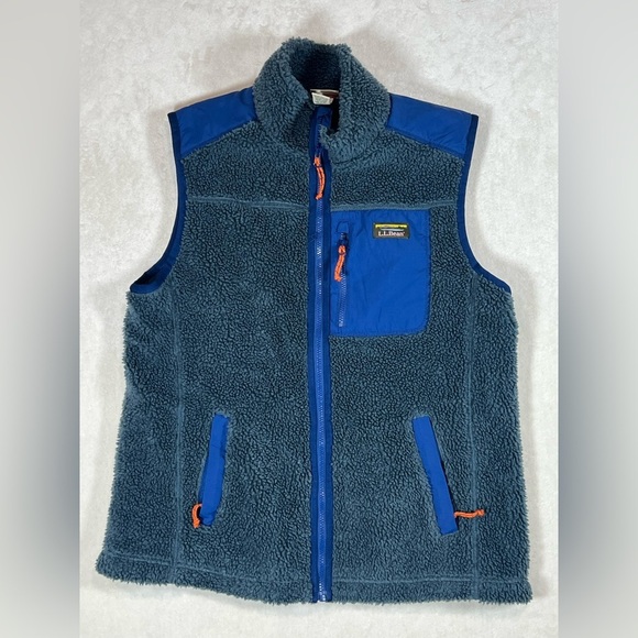 L.L. Bean Large Synchilla Sherpa Retro Pile Full Zip Vest in Blue - Picture 1 of 10